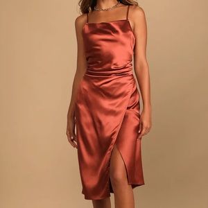 NWT Hollywood Woman Bronze Satin Midi Dress